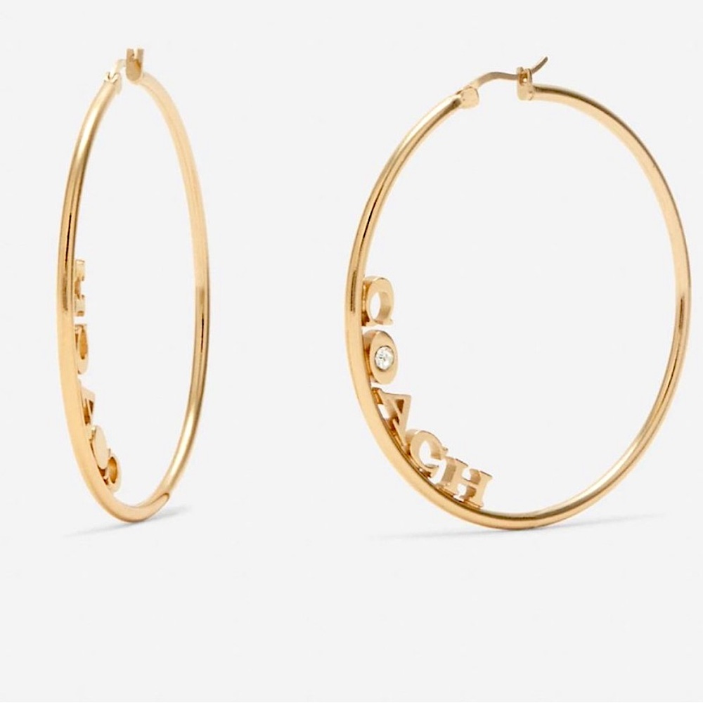 Coach x Jennifer Lopez Signature Gold Medium 2.25” Hoop Earrings